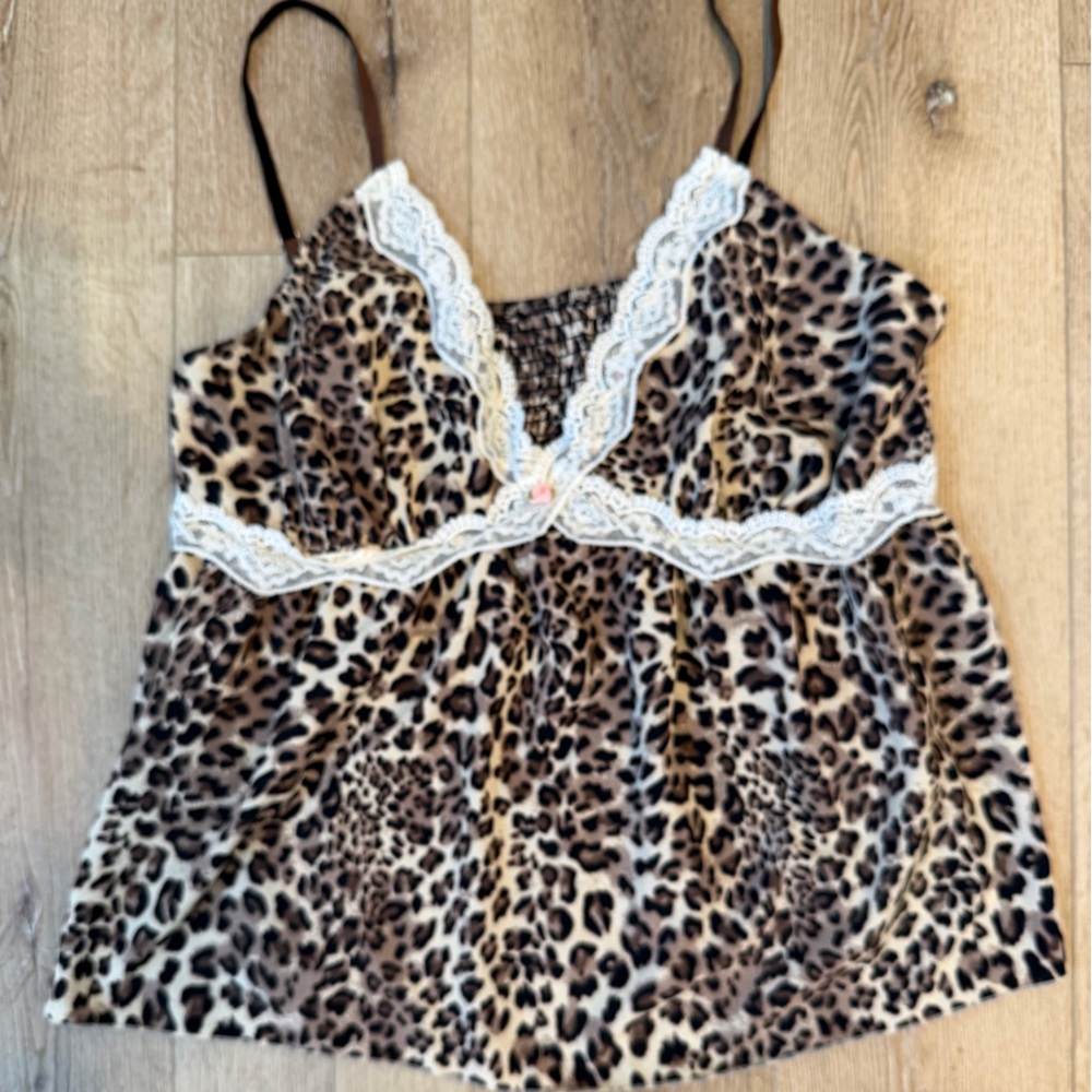 ROMWE Leopard Lace Trim Cami Top